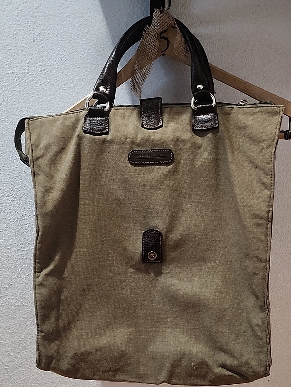 Vintage Dooney & Bourke Olive Tote with Dark Brown Trim
